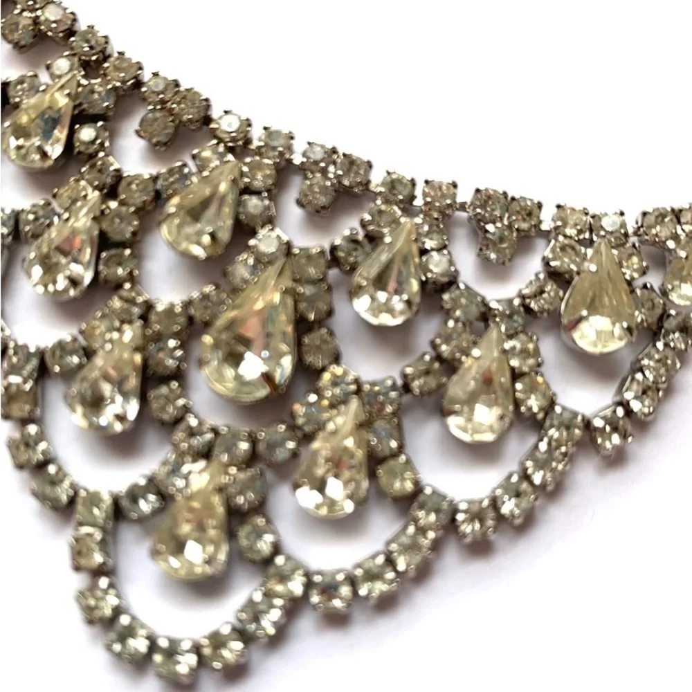 VTG Orignal by Robert Crystal Rhinestone Bib Choker  Necklace Rhodium Rare - Picture 8 of 11